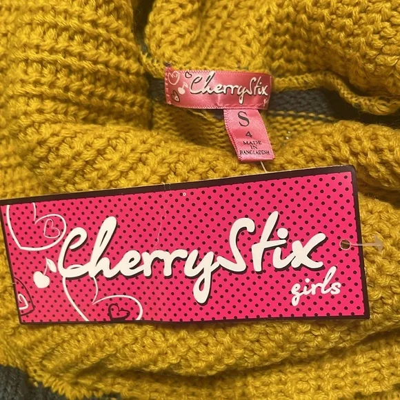 Cherrystix Girls Mustard Gray Stripe Knit Sweater Size S 4 NWT Fall Winter - Picture 5 of 11